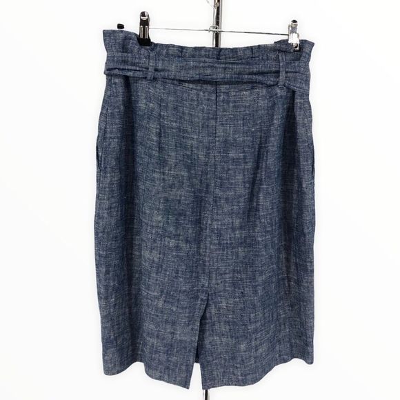 Ann Taylor Petite Blue Chambray Belted Paperbag Waist Pencil Skirt NWT size 4P - Picture 6 of 10